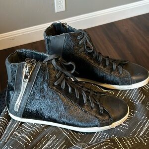CALF HAIR/LEATHER HIGH TOP SNEAKERS